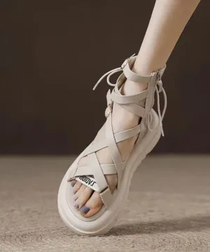 New Apricot Hollow Out Peep Toe Lace Up Roman Sandals JJ041 New Apricot Hollow Out Peep Toe Lace Up Roman Sandals JJ041