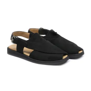 Nikki - Men's Black Kid Suede Sandal