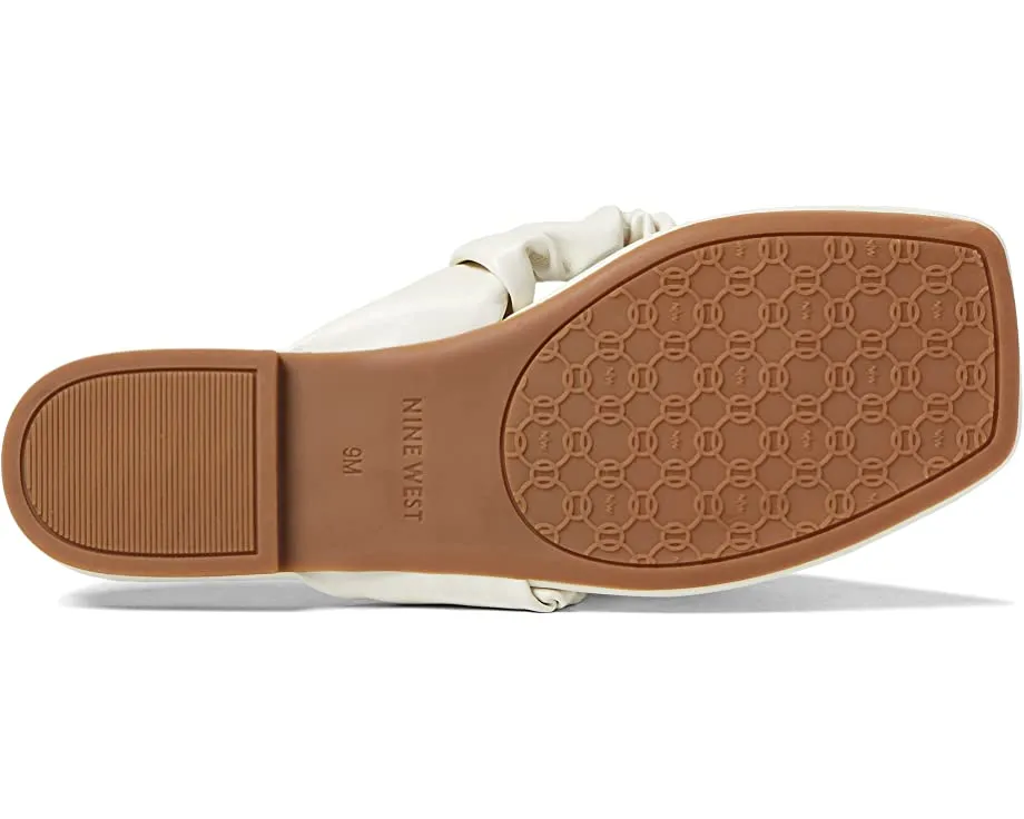 Nine West Daxx Ivory Slip On Squared Open Toe Ruch Detailed Flat Sandals