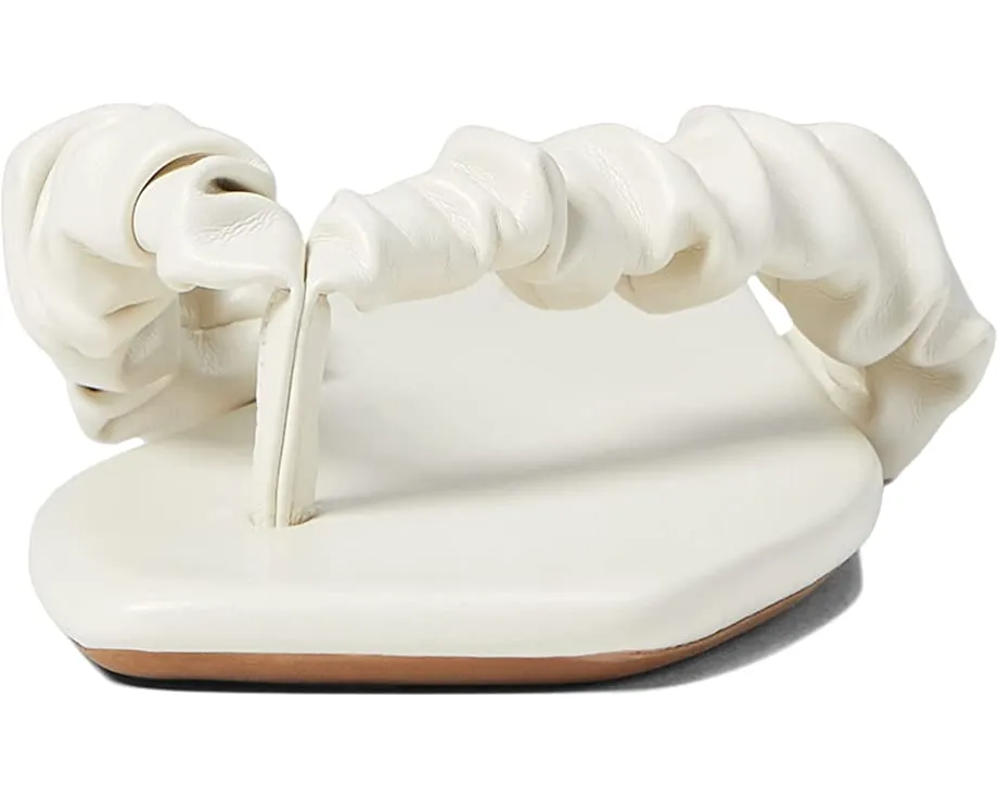 Nine West Daxx Ivory Slip On Squared Open Toe Ruch Detailed Flat Sandals