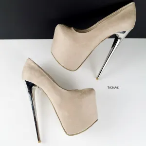 Nude Beige Suede High Heel Platform Pumps