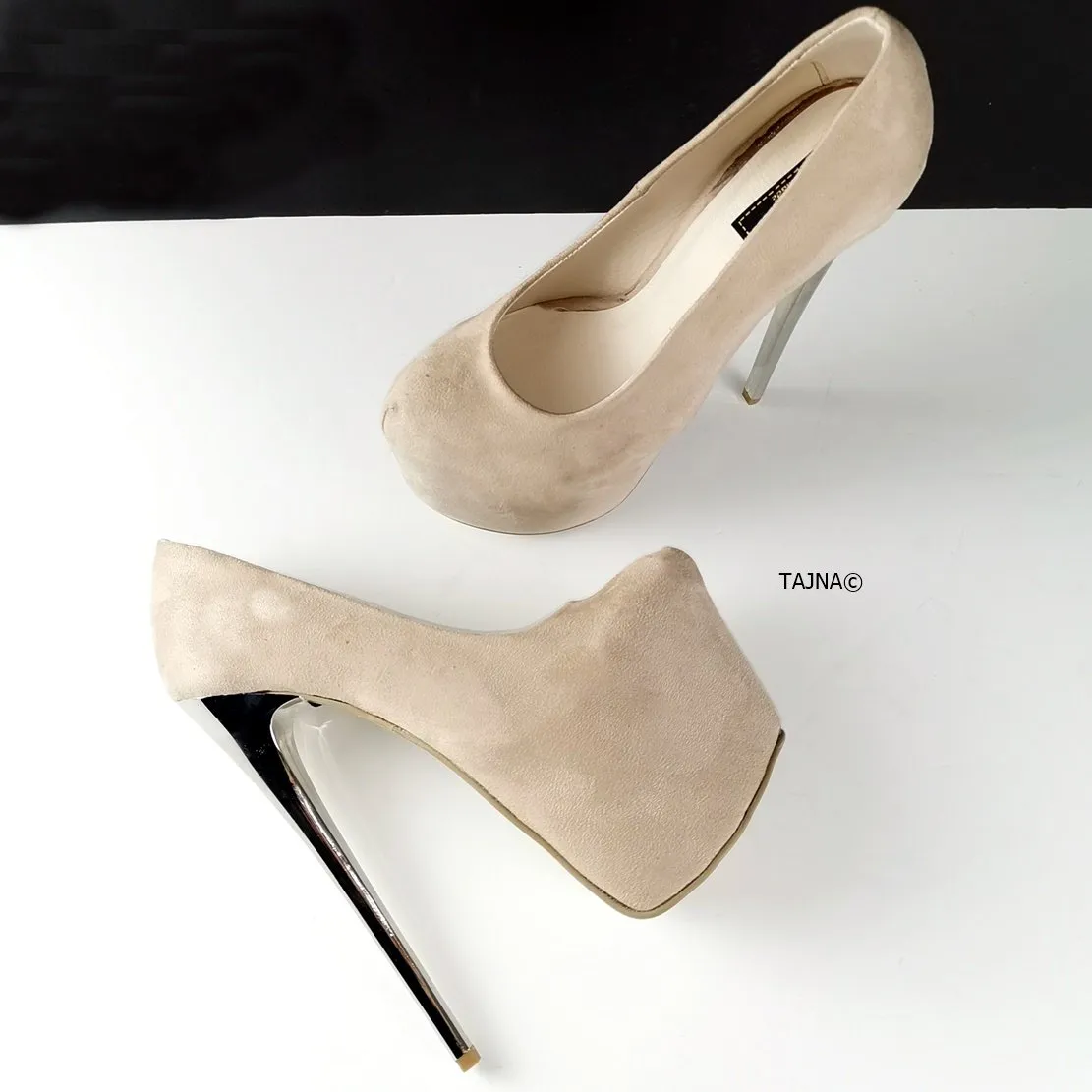 Nude Beige Suede High Heel Platform Pumps
