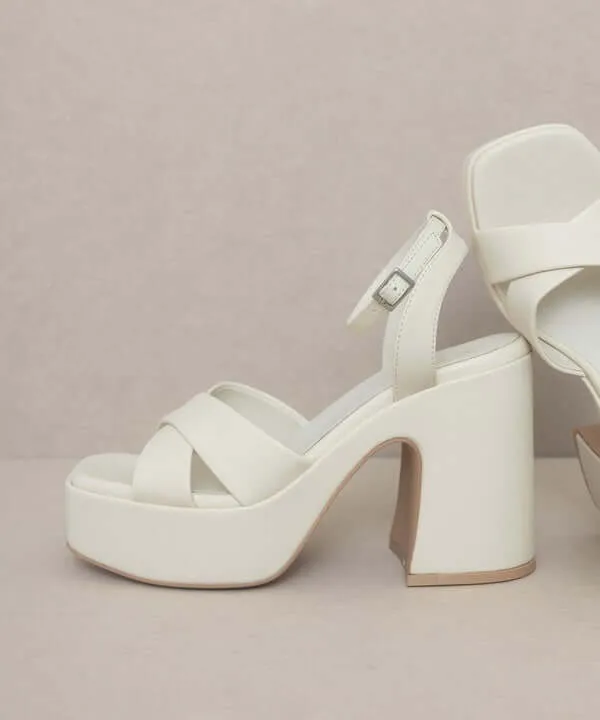 Oasis Society Norah - Beige Brown Chunky Platform Heels Sandals