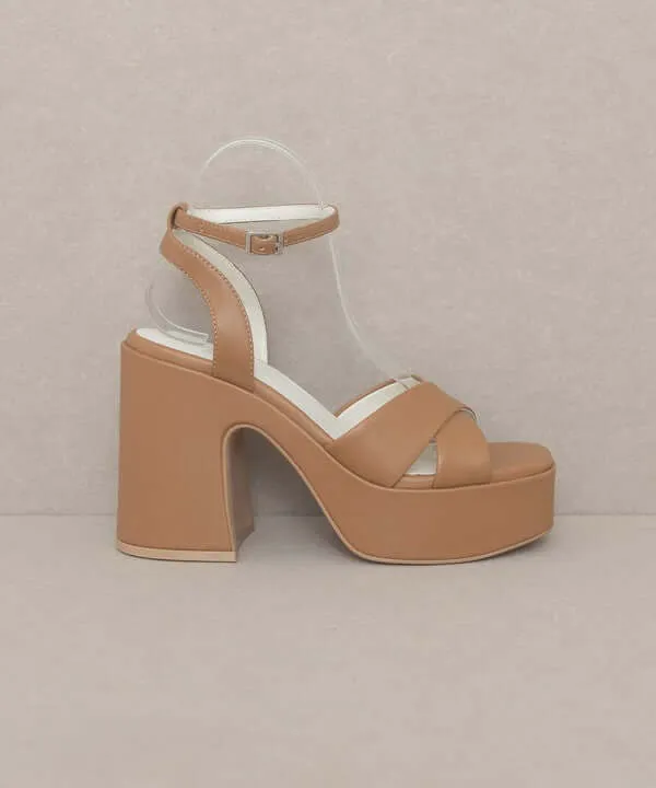 Oasis Society Norah - Beige Brown Chunky Platform Heels Sandals