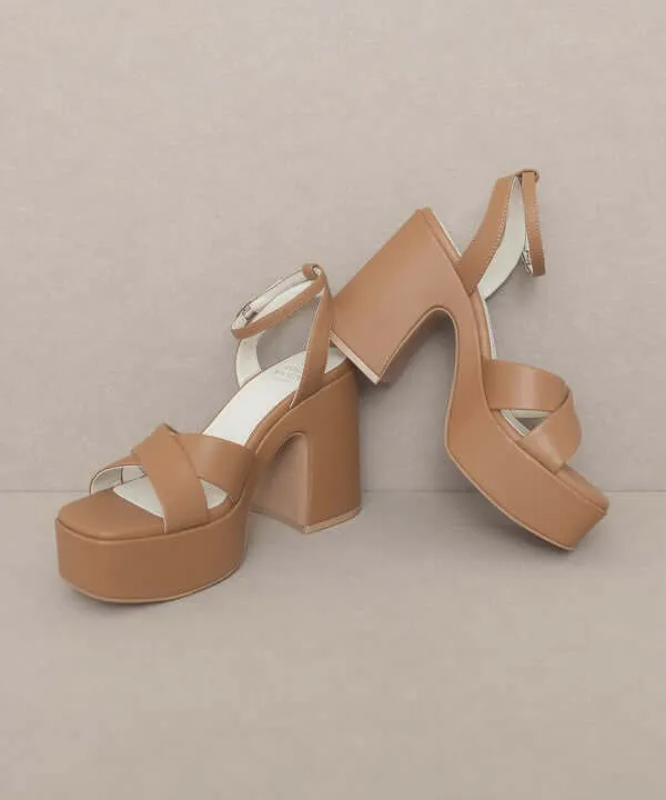 Oasis Society Norah - Beige Brown Chunky Platform Heels Sandals