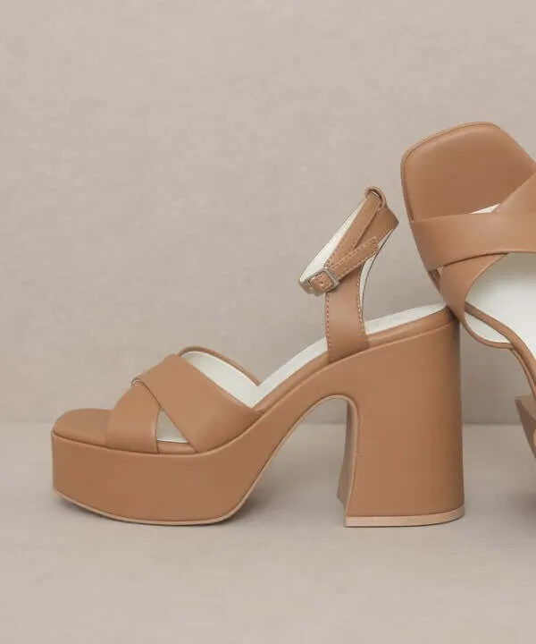 Oasis Society Norah - Beige Brown Chunky Platform Heels Sandals