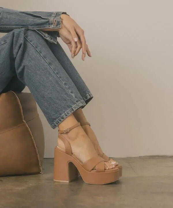 Oasis Society Norah - Beige Brown Chunky Platform Heels Sandals