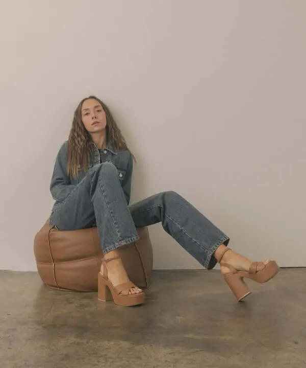 Oasis Society Norah - Beige Brown Chunky Platform Heels Sandals