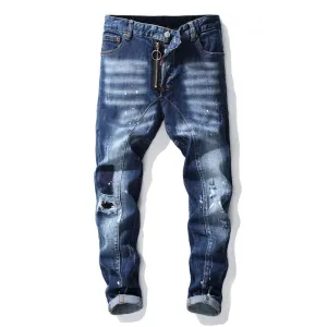 Paint Splashed Men's Ripped Jeans Mid Waisted Pencil Pants Paint Splashed Men's Ripped Jeans Mid Waisted Pencil Pants