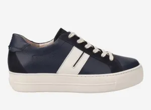 Paul Green Navy leather and suede platform sneakers