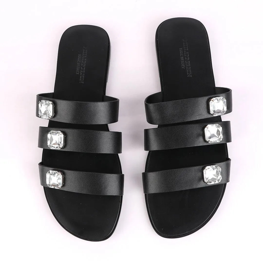 Philipp Plein Callisto Black Leather Sandal With Studs