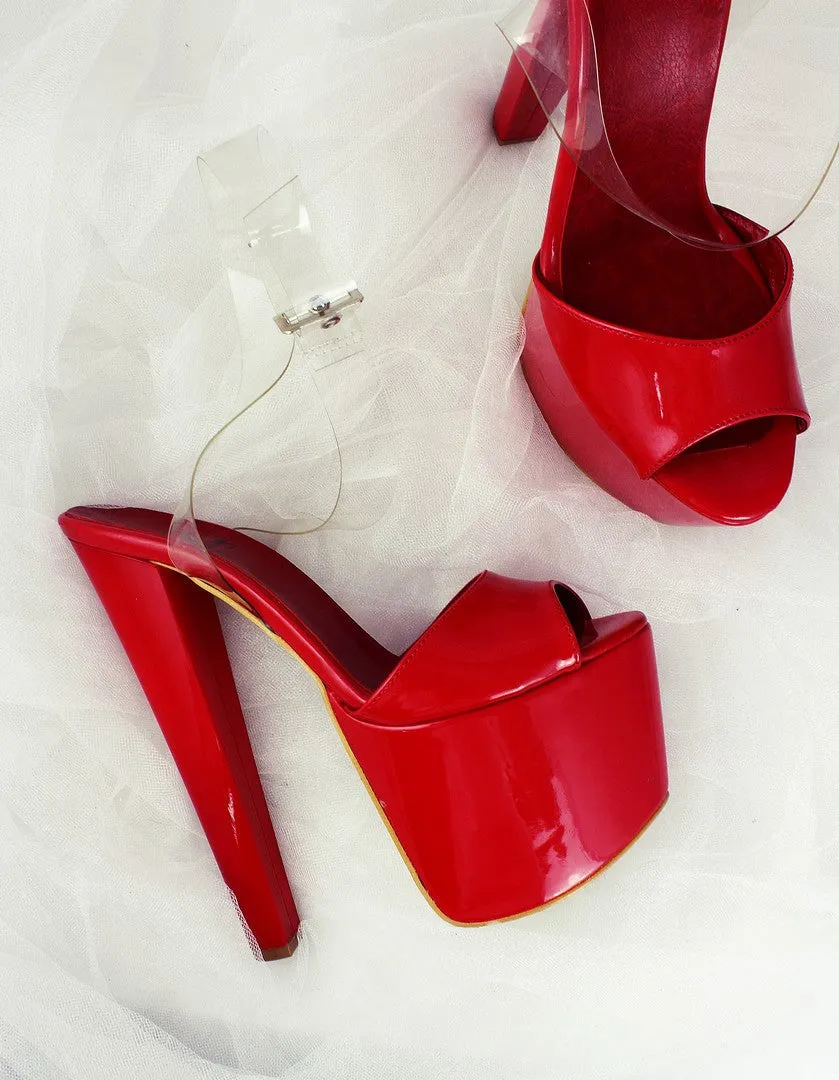 Red Transparent Strap Sandals