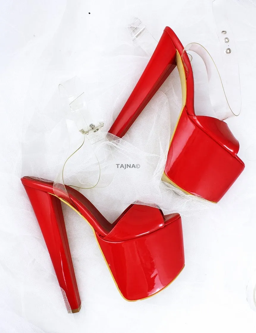 Red Transparent Strap Sandals