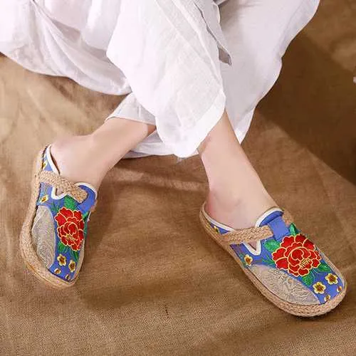 Round Toe Flax Flower Flat Loafers For Women