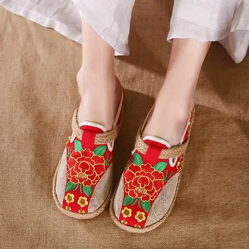 Round Toe Flax Flower Flat Loafers For Women