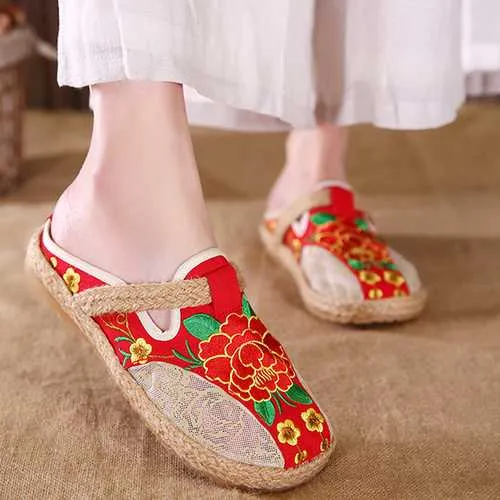 Round Toe Flax Flower Flat Loafers For Women