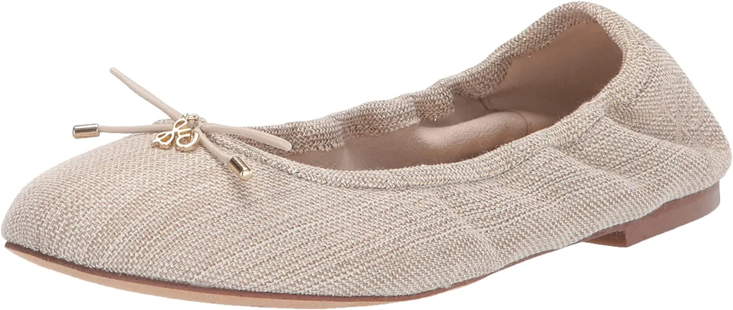 Sam Edelman Felicia Natural Leather Slip On Rounded Toe Bow Detail Ballet Flats