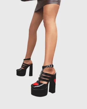 Seyah Heart Platform Strap Sandals In Black