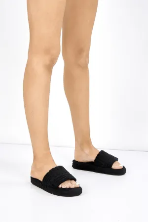 Susie Flatform Slider Terry Towel in Black