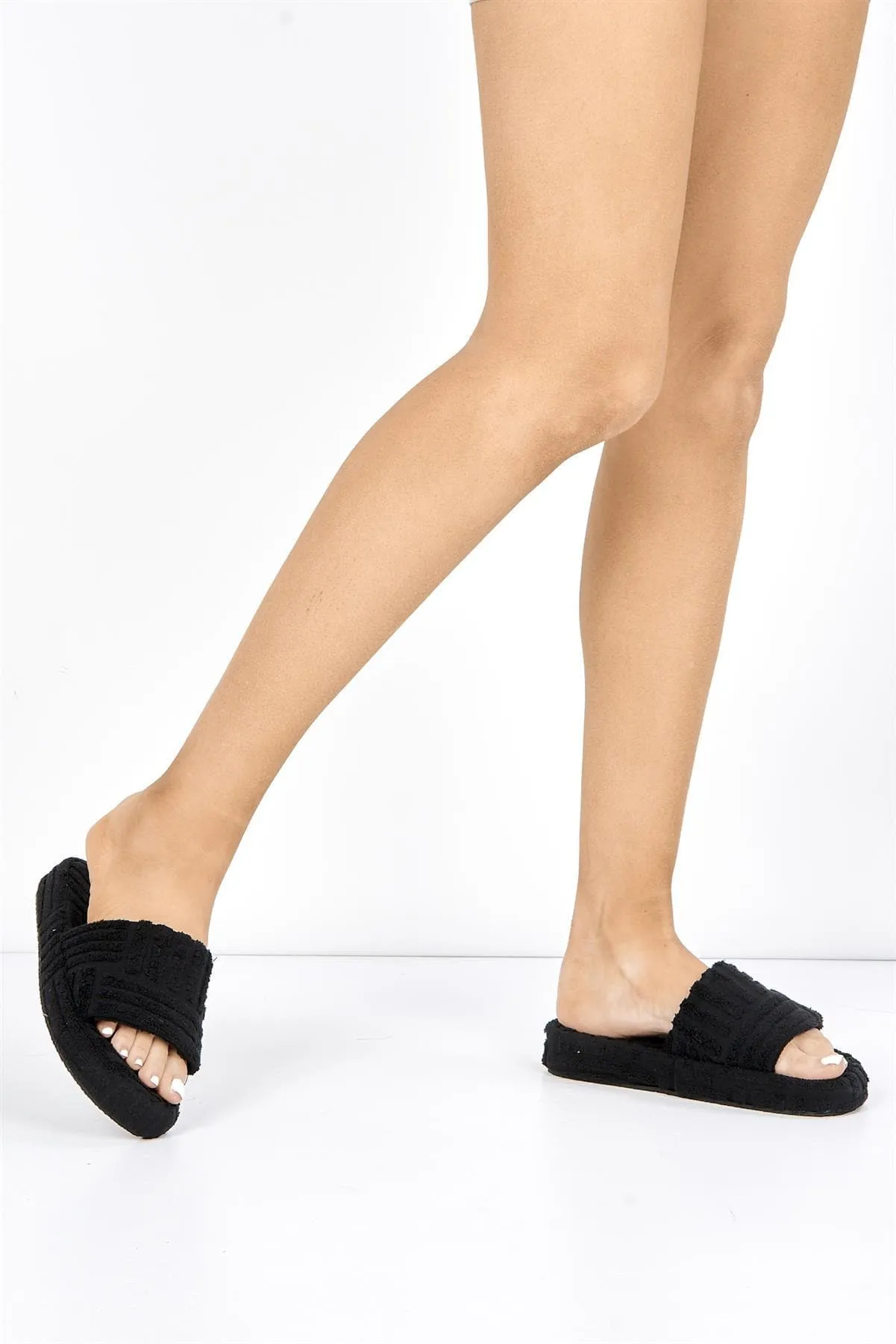Susie Flatform Slider Terry Towel in Black