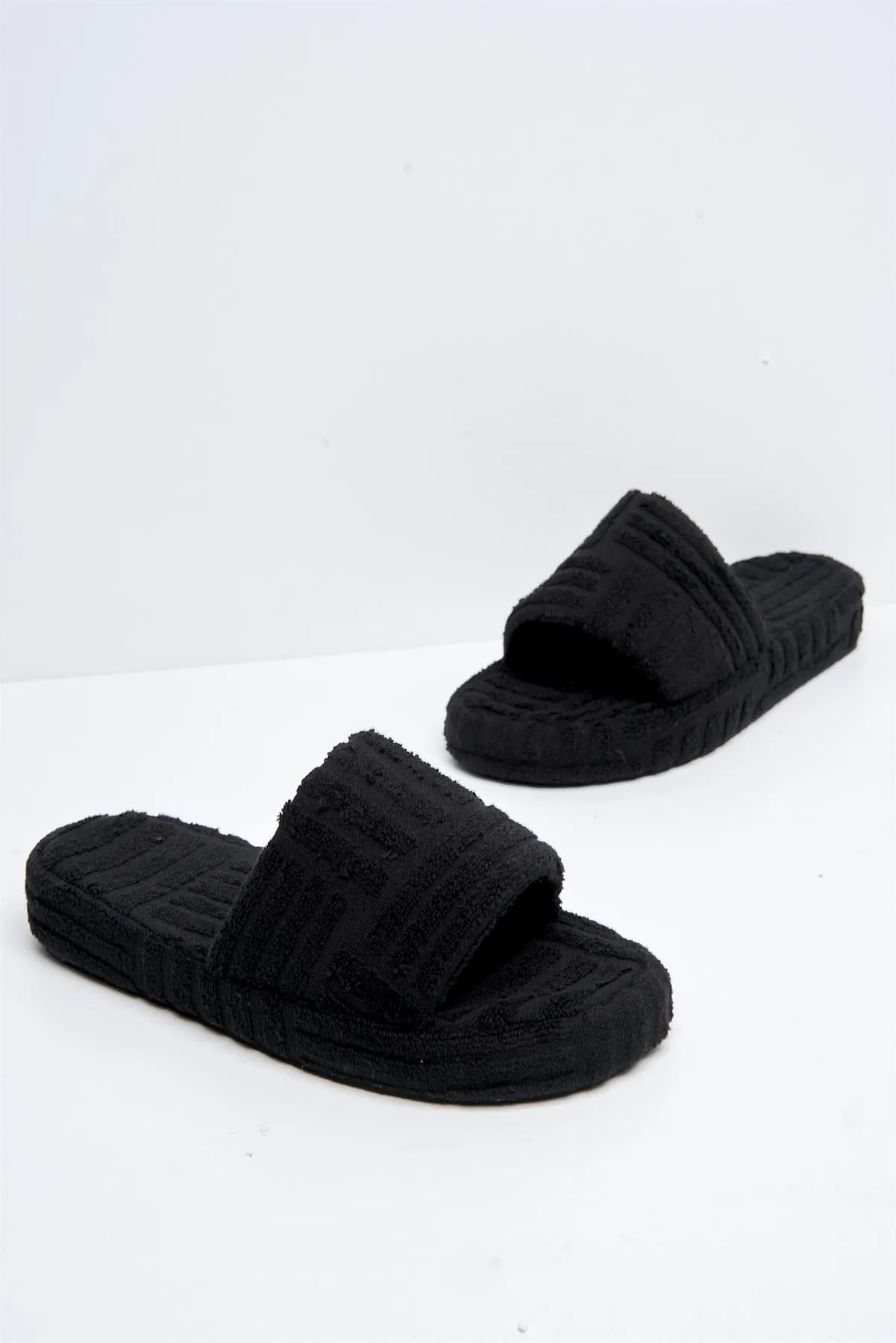 Susie Flatform Slider Terry Towel in Black