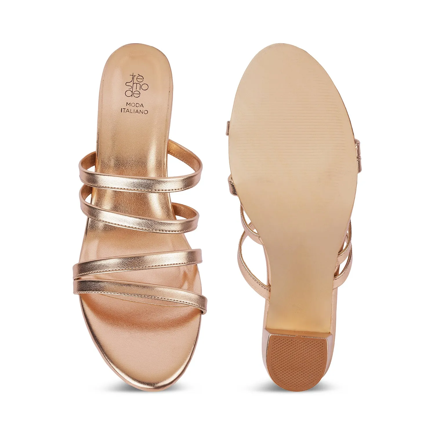 Tresmode Palmar Champagne Women's Dress Block Heel Sandals