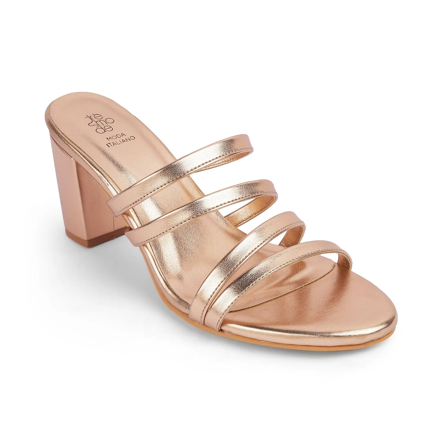Tresmode Palmar Champagne Women's Dress Block Heel Sandals
