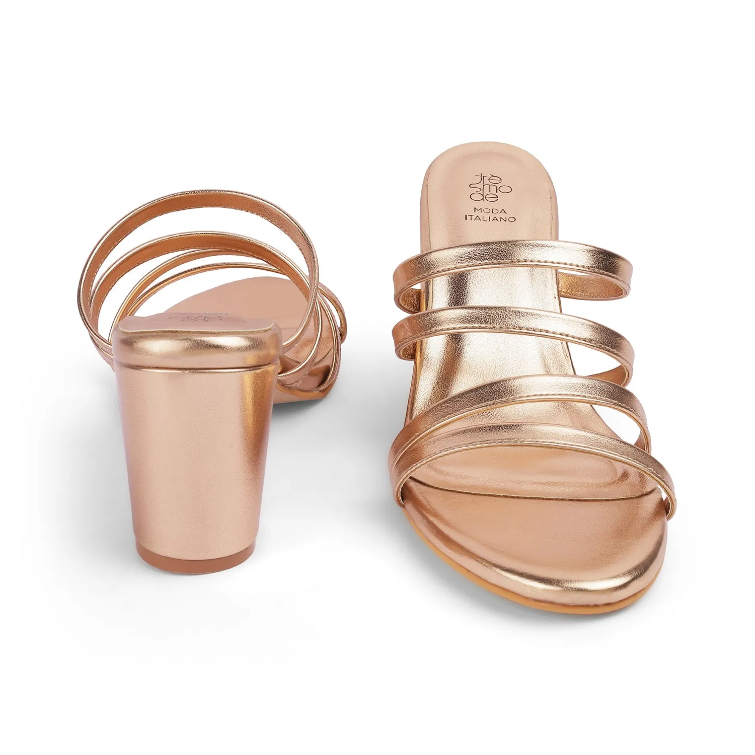 Tresmode Palmar Champagne Women's Dress Block Heel Sandals