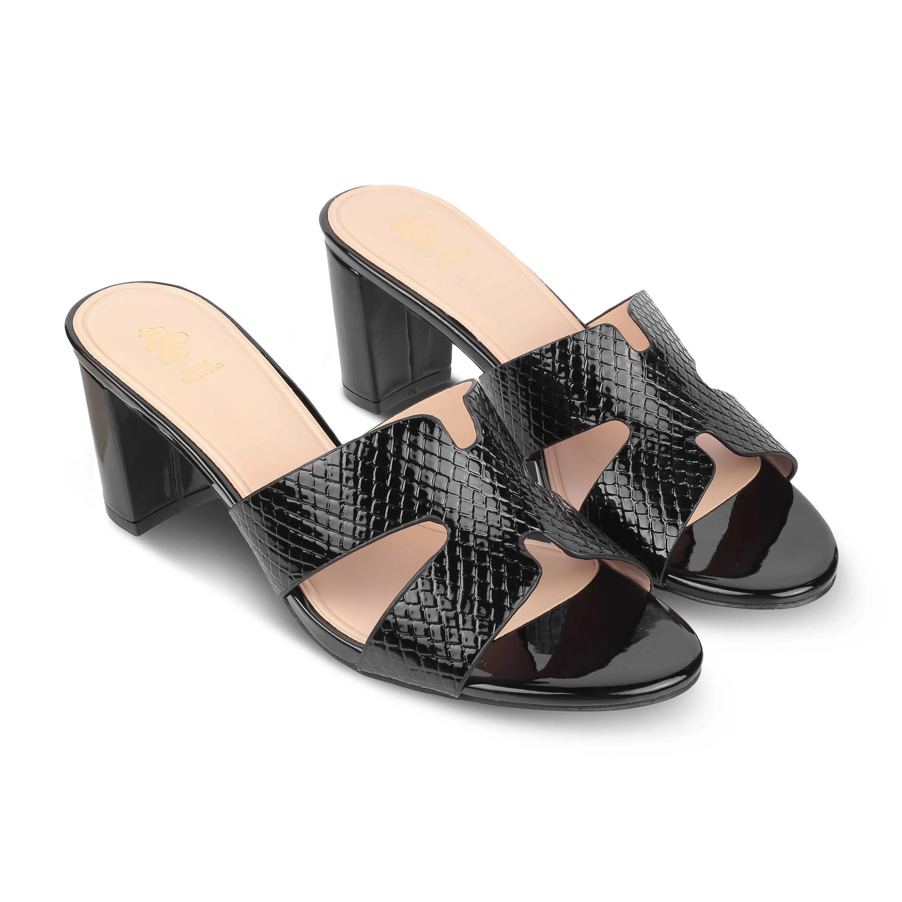 Tresmode Rovero Black Women's Dress Block Heel Sandals