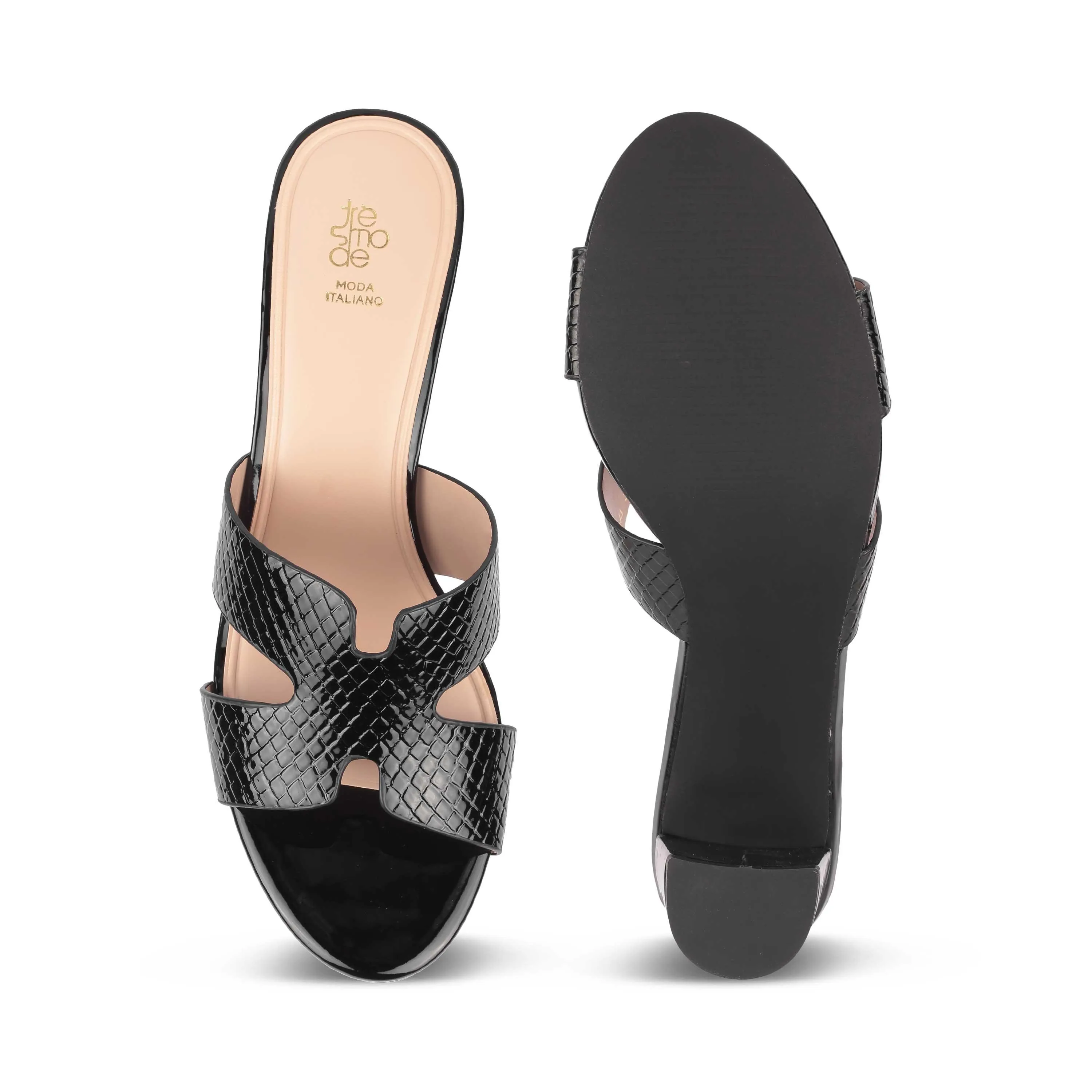 Tresmode Rovero Black Women's Dress Block Heel Sandals