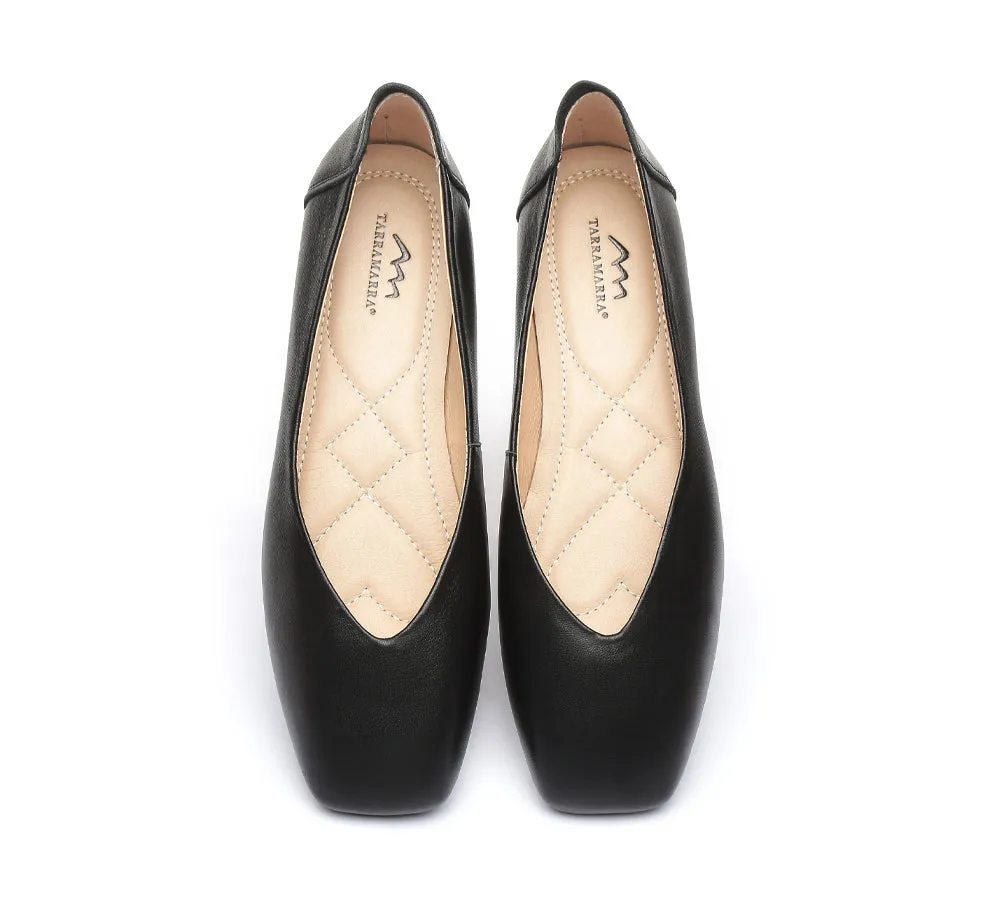Women Leather Ballet Flats Square Toe Nonslip Linda