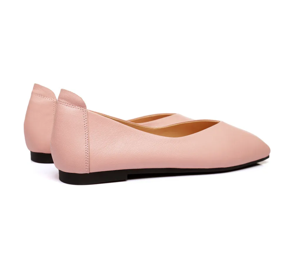 Women Leather Ballet Flats Square Toe Nonslip Linda