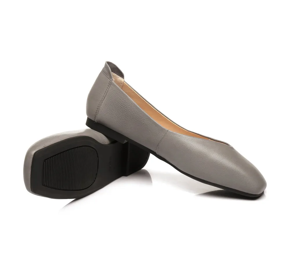 Women Leather Ballet Flats Square Toe Nonslip Linda