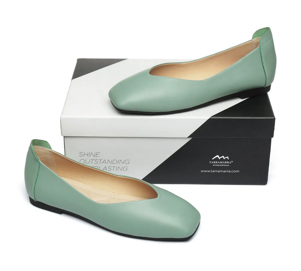 Women Leather Ballet Flats Square Toe Nonslip Linda
