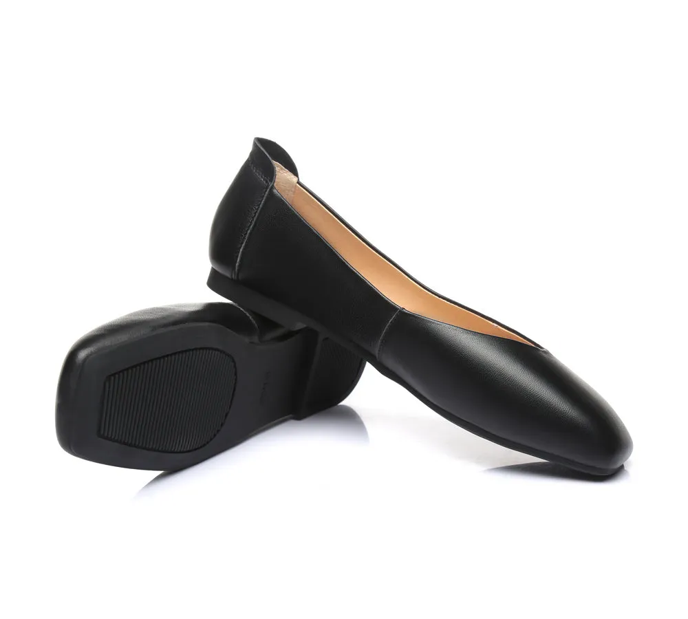 Women Leather Ballet Flats Square Toe Nonslip Linda