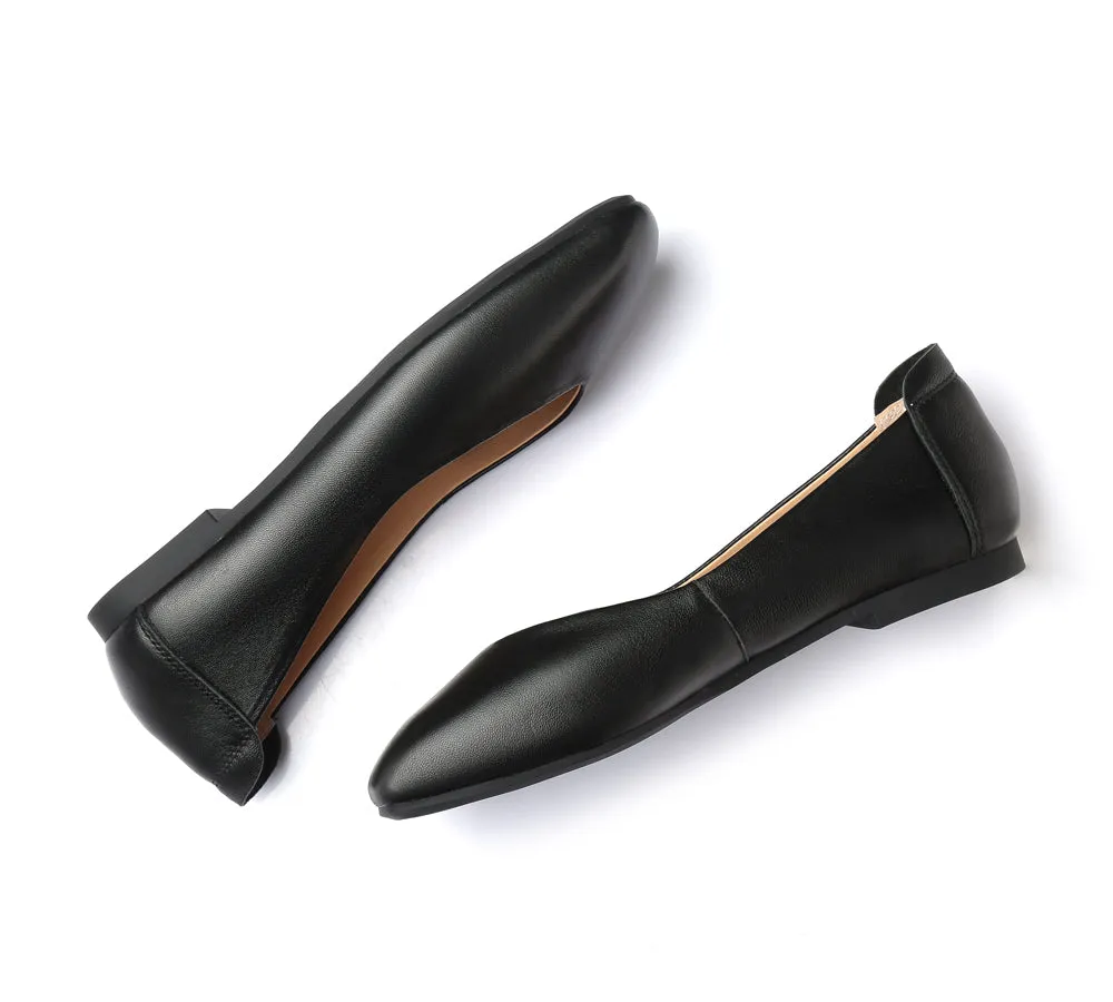 Women Leather Ballet Flats Square Toe Nonslip Linda