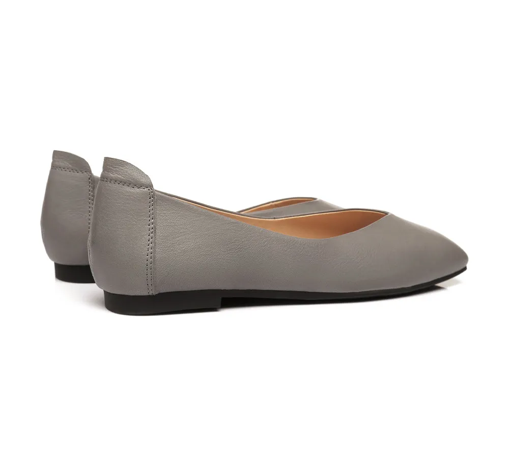 Women Leather Ballet Flats Square Toe Nonslip Linda