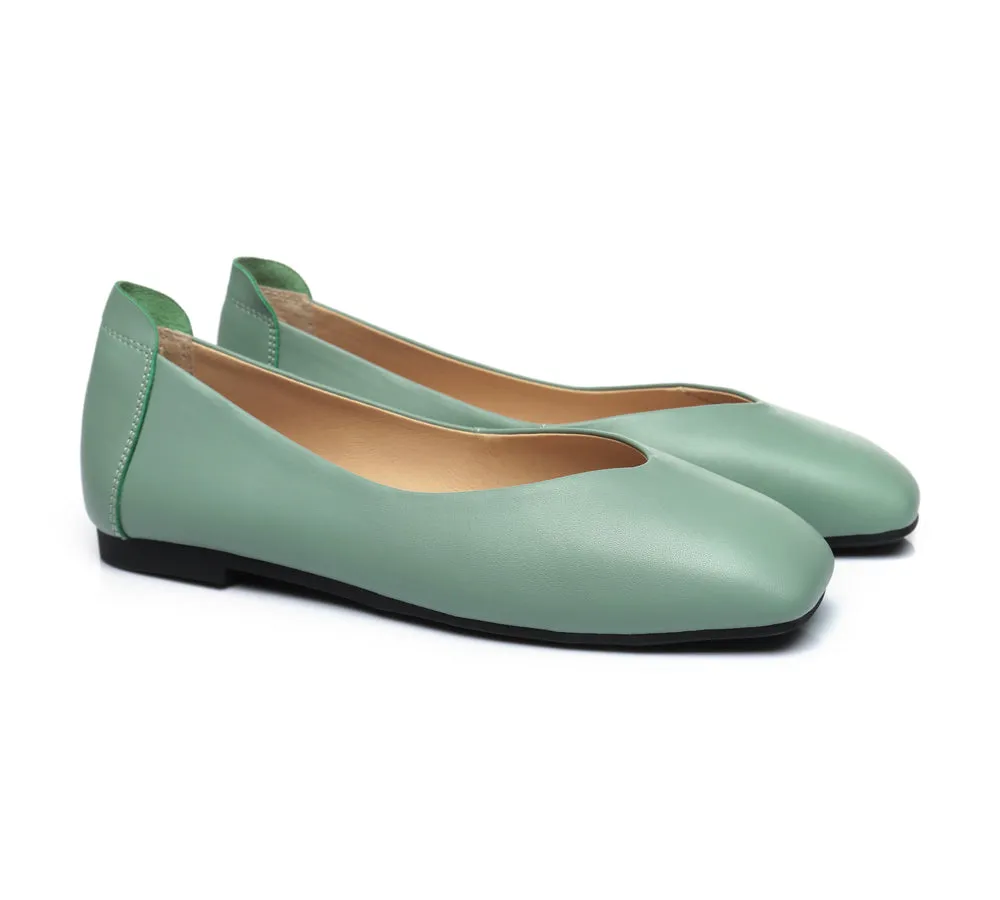 Women Leather Ballet Flats Square Toe Nonslip Linda