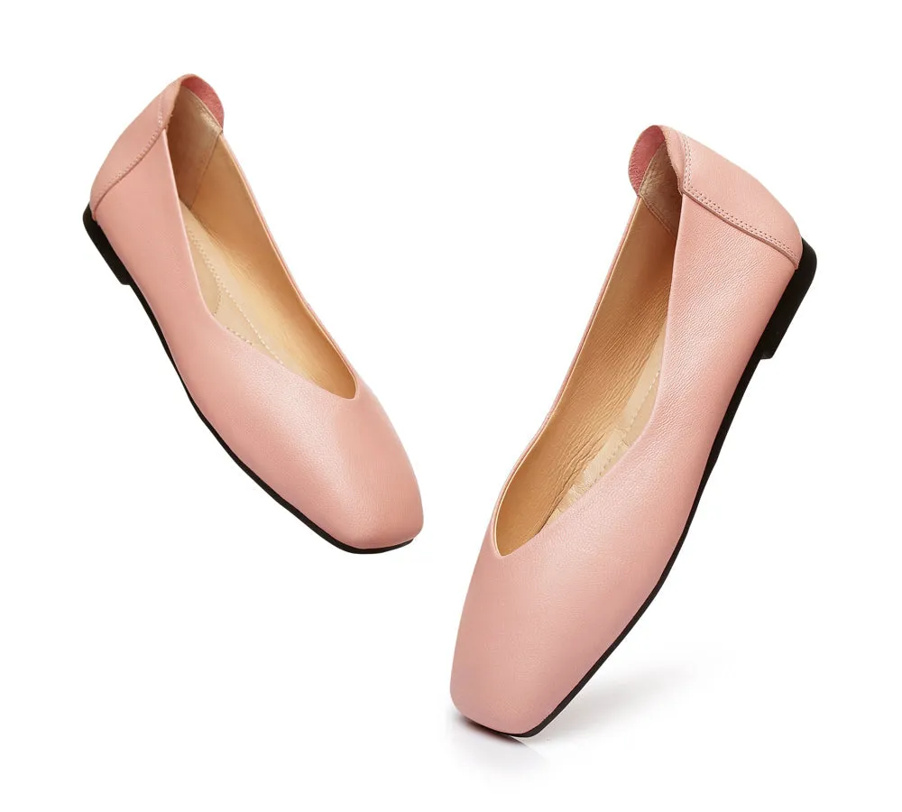 Women Leather Ballet Flats Square Toe Nonslip Linda