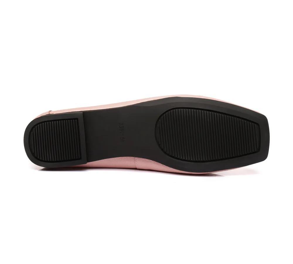 Women Leather Ballet Flats Square Toe Nonslip Linda