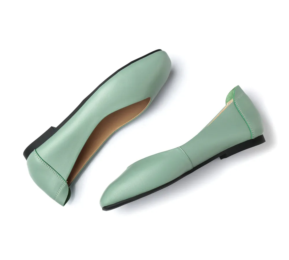 Women Leather Ballet Flats Square Toe Nonslip Linda