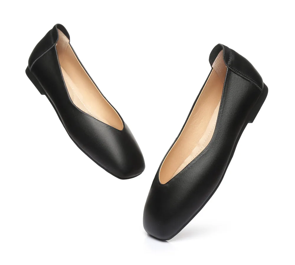 Women Leather Ballet Flats Square Toe Nonslip Linda