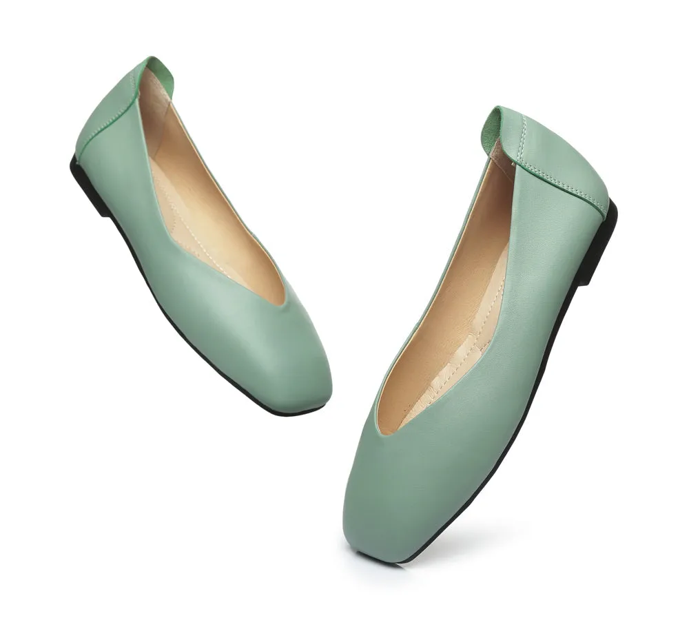 Women Leather Ballet Flats Square Toe Nonslip Linda