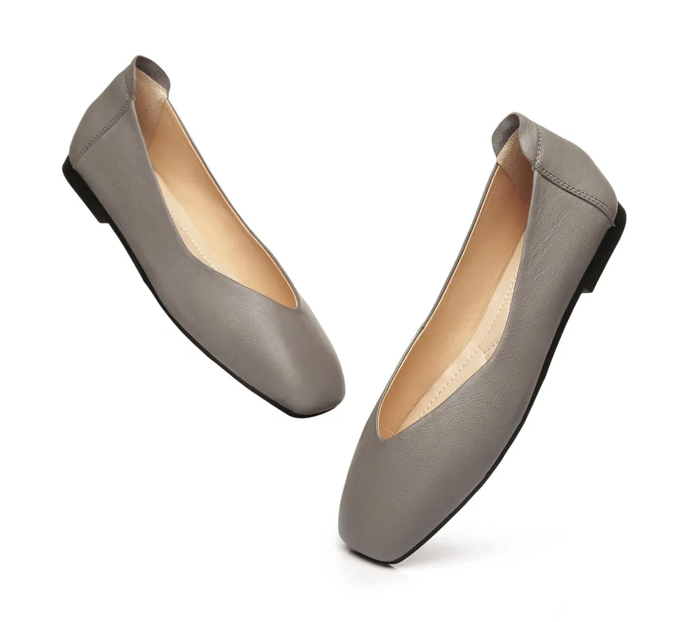 Women Leather Ballet Flats Square Toe Nonslip Linda