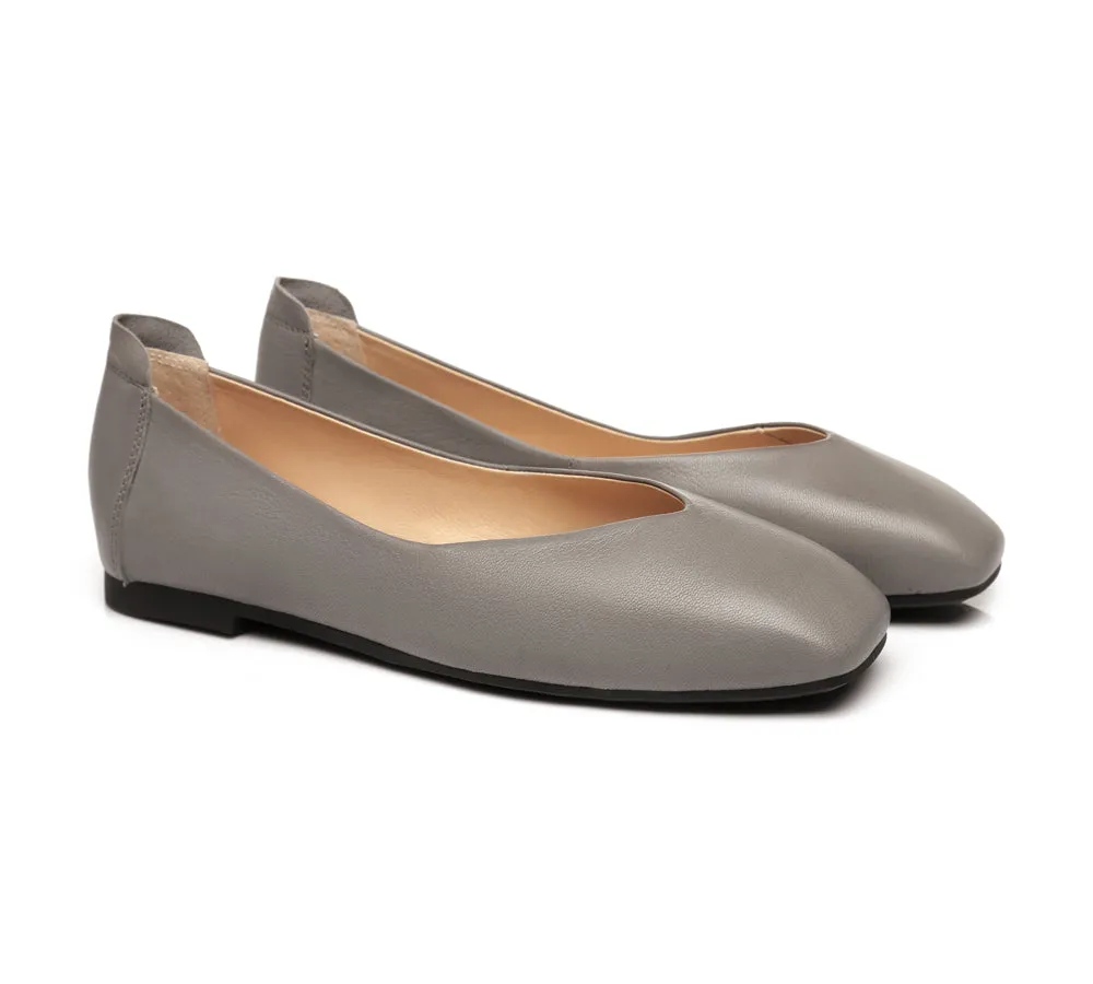 Women Leather Ballet Flats Square Toe Nonslip Linda