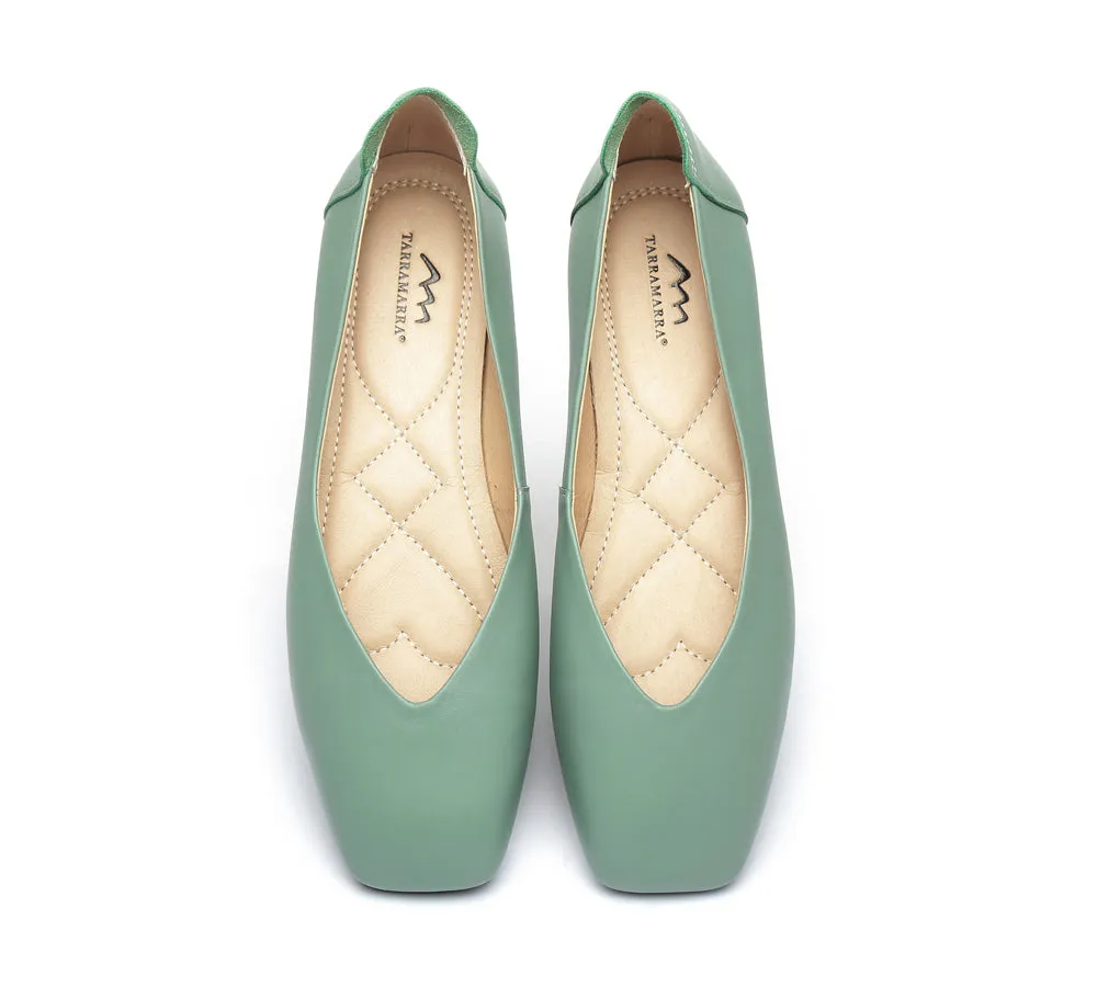 Women Leather Ballet Flats Square Toe Nonslip Linda