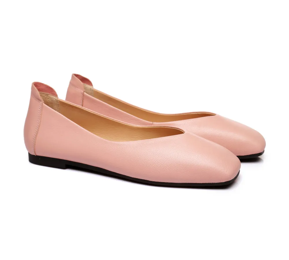 Women Leather Ballet Flats Square Toe Nonslip Linda