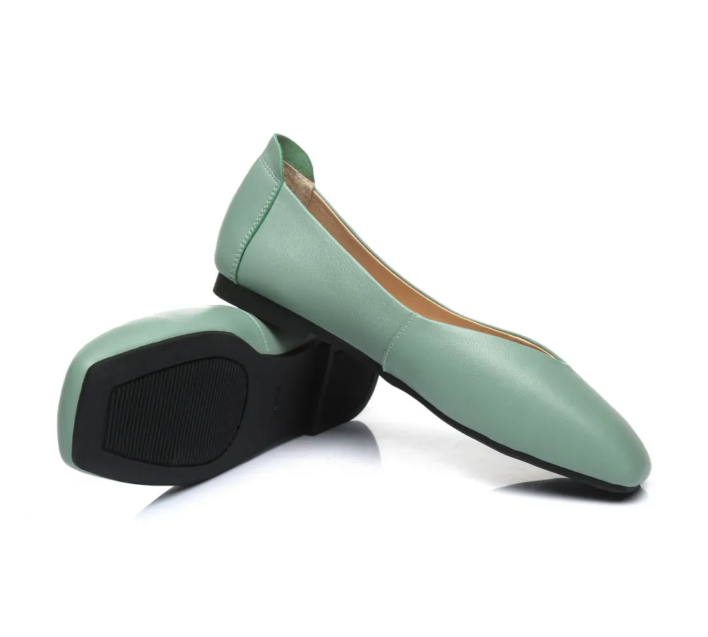 Women Leather Ballet Flats Square Toe Nonslip Linda