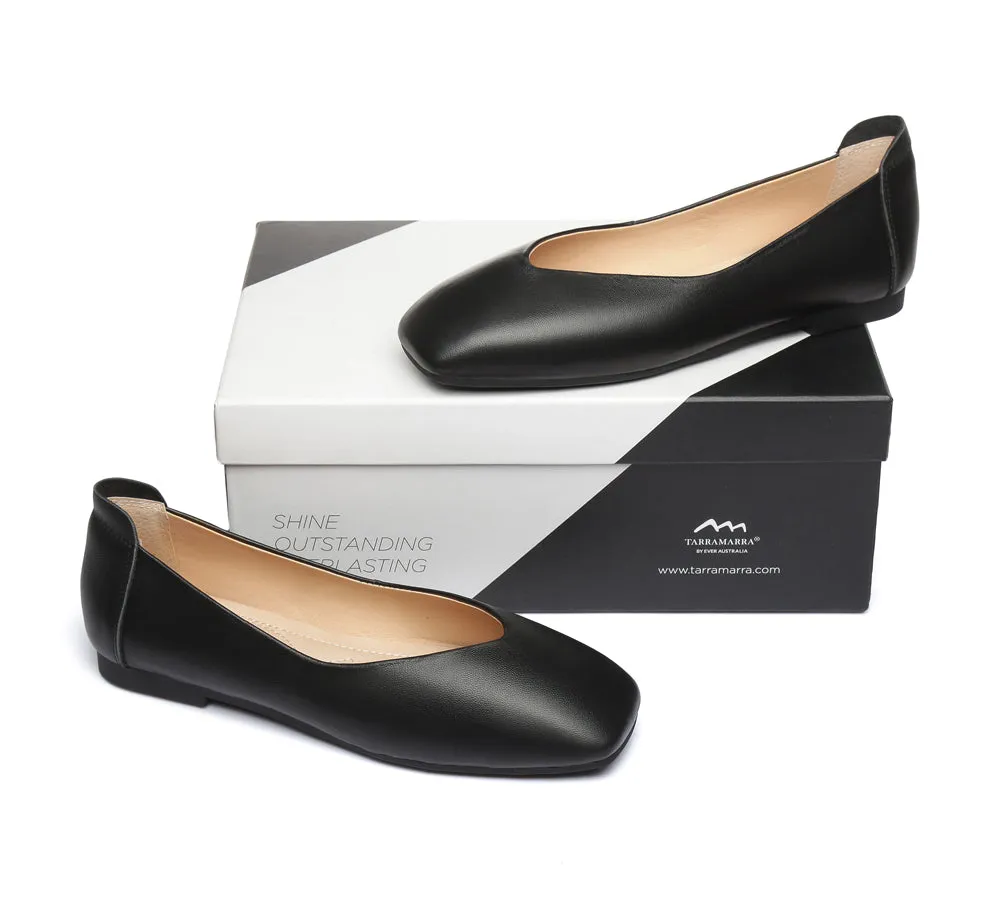 Women Leather Ballet Flats Square Toe Nonslip Linda