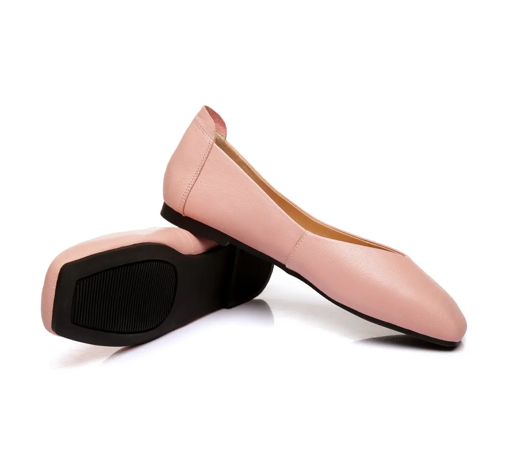 Women Leather Ballet Flats Square Toe Nonslip Linda